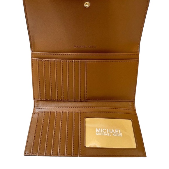 Michael Kors Jet Set Travel Large Trifold Wallet MK Vanilla Brown - Picture 3 of 9